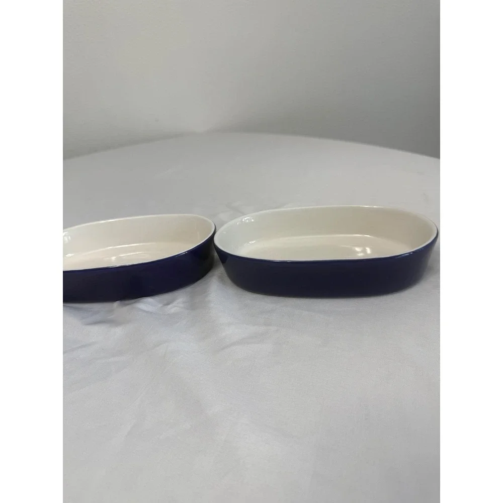 Alco Industries Cobalt Blue Oval Stoneware Baking Dishe Set of 2 Ceramic Ramekin